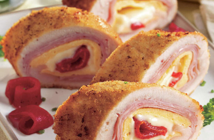 Rollitos de Pollo Rellenos de Jamón, Queso, Pimiento y Tortilla